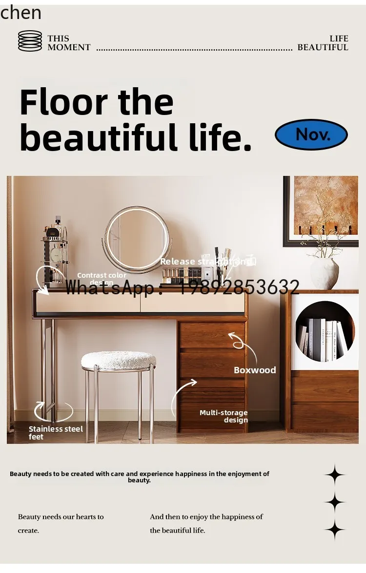 

solid wood dresser storage combination makeup table mirror small apartment modern simple chest