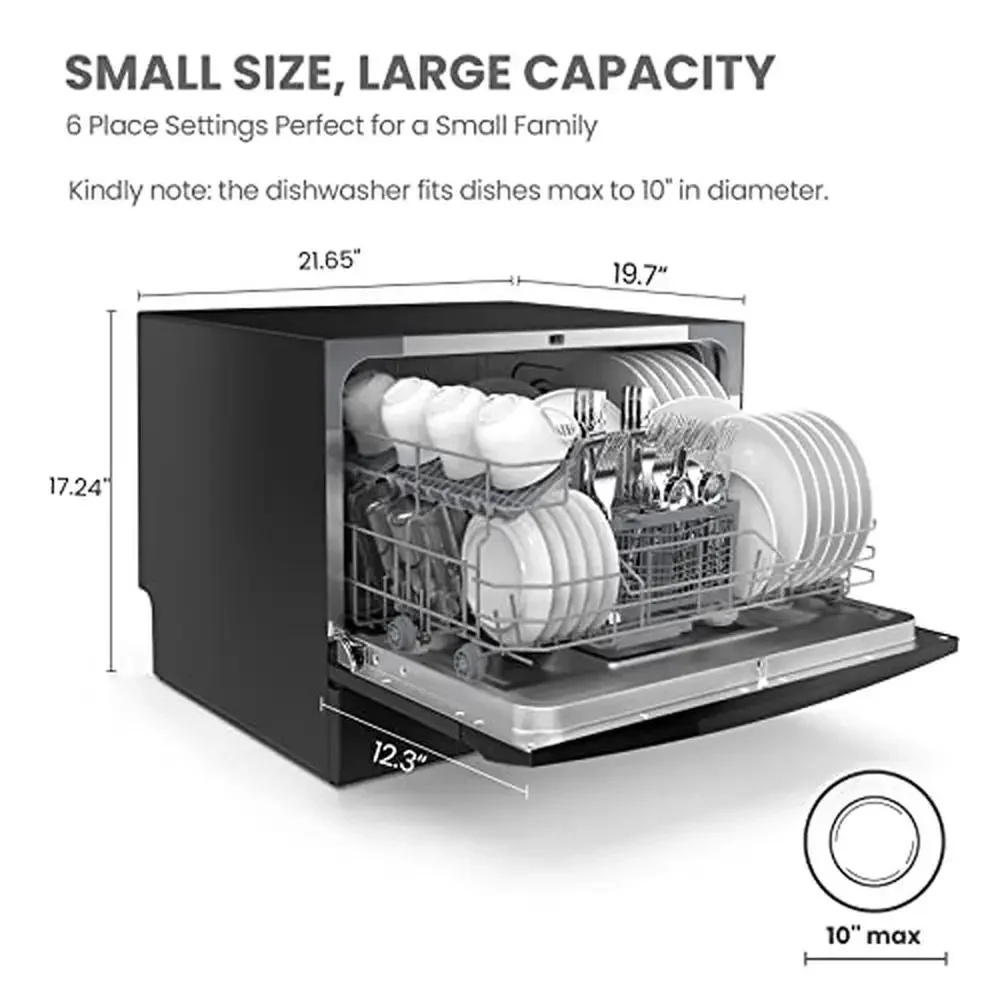 Portable Countertop Dishwasher 6 Place Settings 8 Washing Programs Baby-Care ECO Glass Speed Powerful Cleaning Energy Star