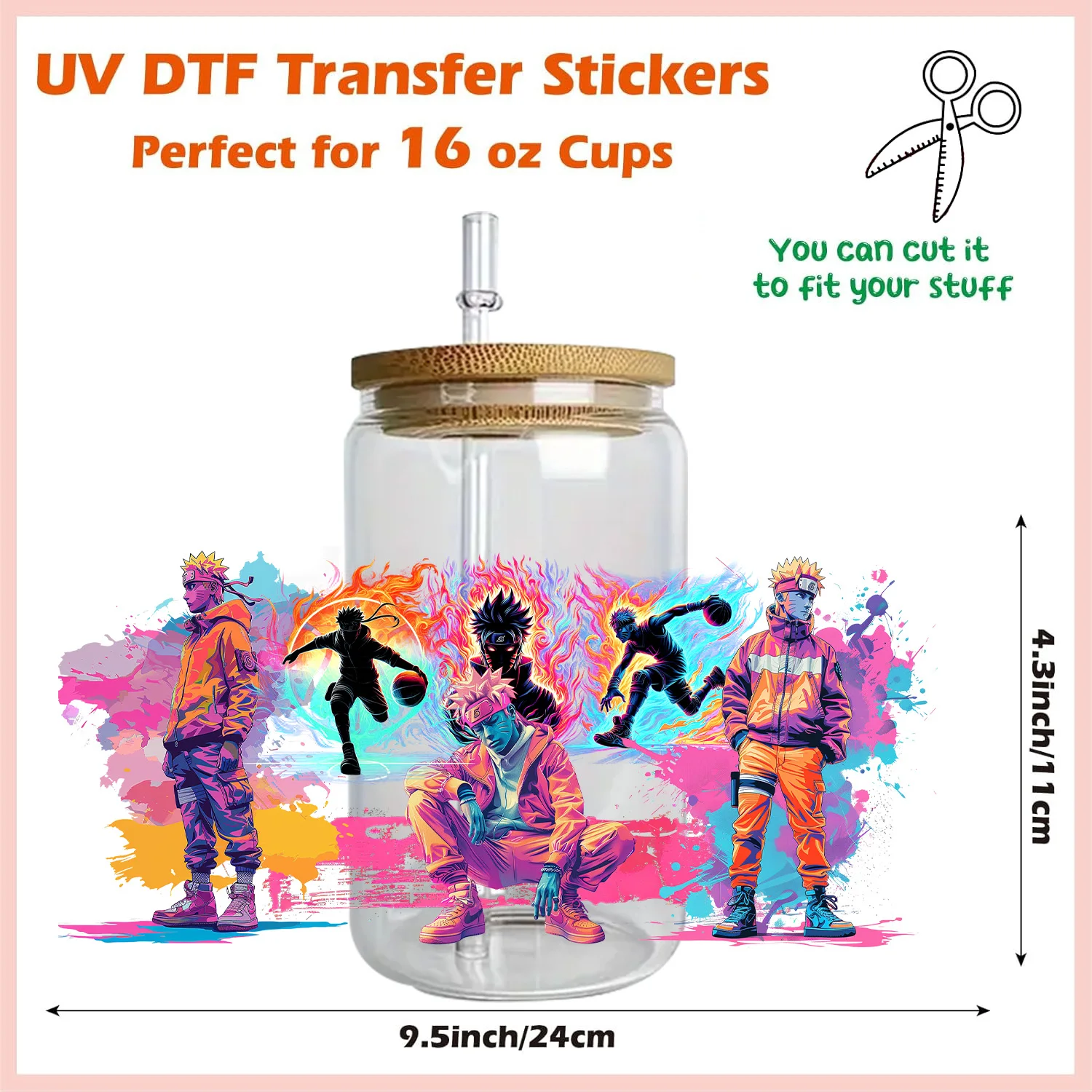 Miniso NARUTO Easy peel calcomanías DIY impermeables transferencias 3D pegatinas de cristal uvdtf 16oz uv dtf vaso envolturas adhesivo