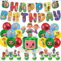 Cartoon Cocomelonly Theme Happy Birthday Party Decorations Latex Balloons Banner Flag Cake Toppers Party Supplies