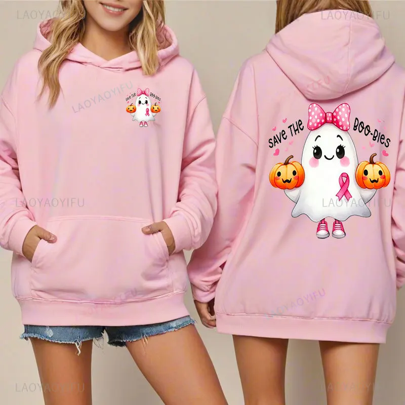 In October We Wear Pink Halloween Ghost Pumpkin Pullovers Cancer Survivor Sweatshirt Cancer Fighting Clothes Funny Women Hoodie