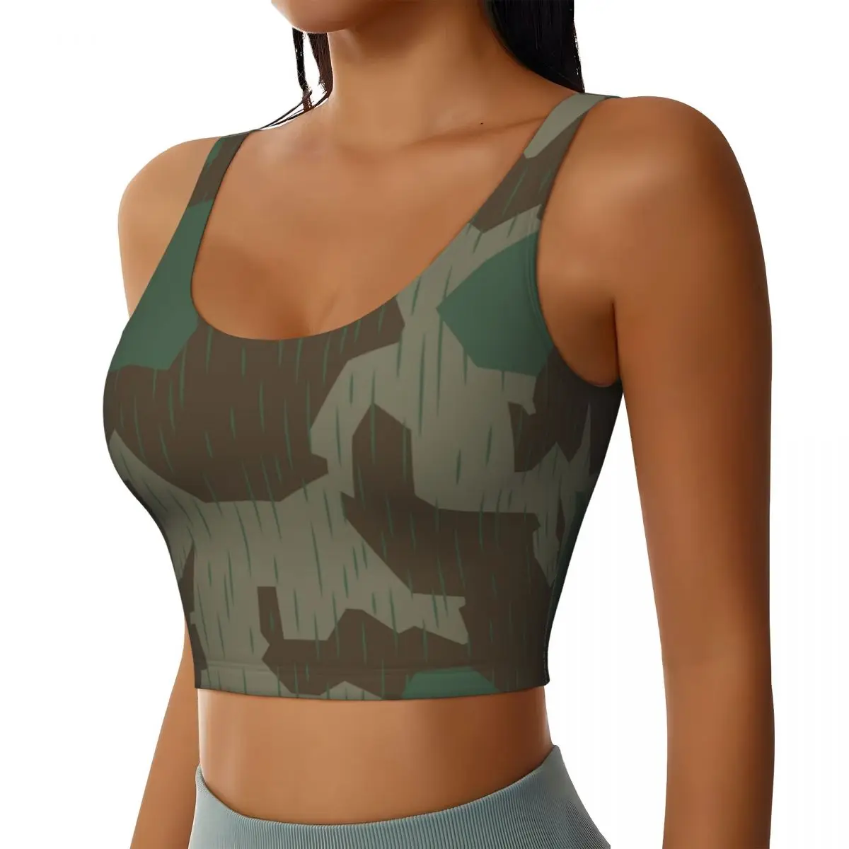 Custom WW2 Splintertarn German Military Camouflage Workout Crop Tank Tops for Women Tactical Camo Running Sports Bras