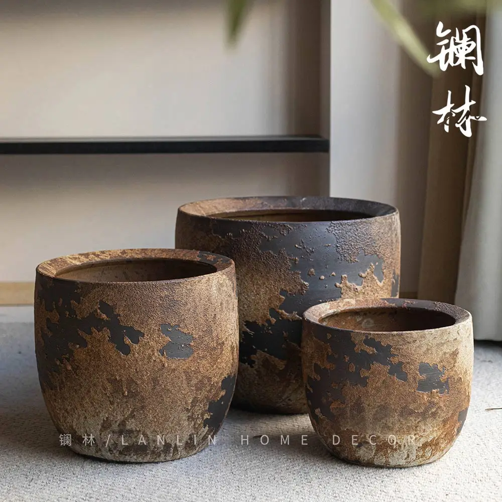 جينغدتشن لانثانوم غابة وابي الرياح الرجعية السيراميك أصيص زهور كبير غرفة المعيشة الصينية الجديدة