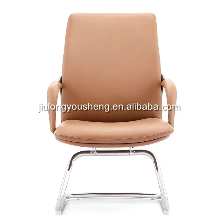 Commercial Furniture Manufacturer Desk Chair Ergonomic Design Mid Back Office Chairs Luxury Foam Seat Sled Frame Leather Chair