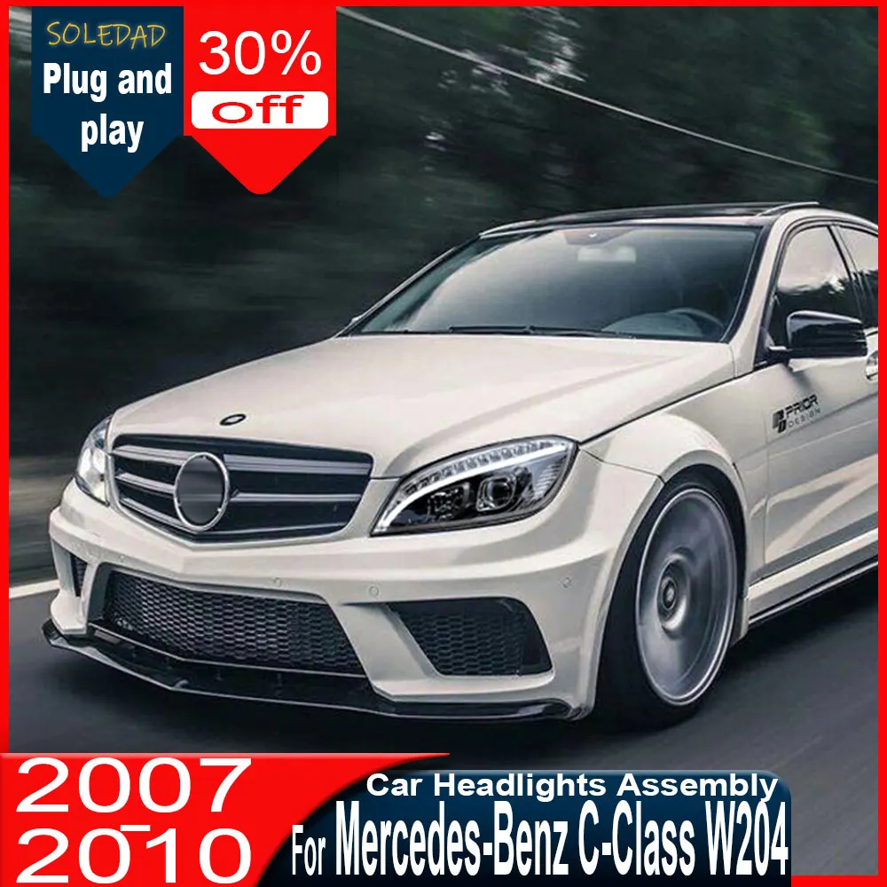 

Автомобильная фара для Mercedes-Benz W204, светодиодная фара 2007-2010, C200 C260, с ДХО, поворотником, дальним светом, линзой-проектором и эффектом «ангельские глазки»
