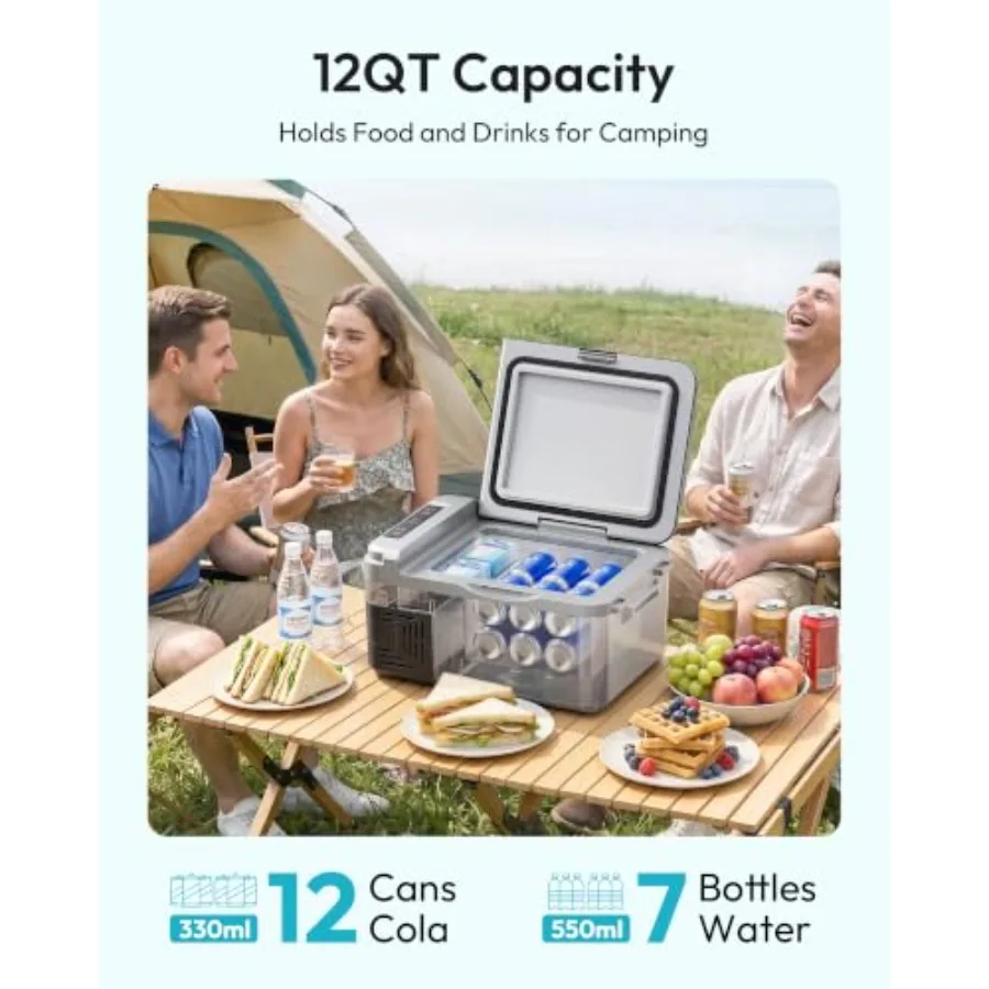 Portable Car Fridge For Outdoor Use, Aluminum Alloy Body, Black Color, App Control And 12QT Capacity