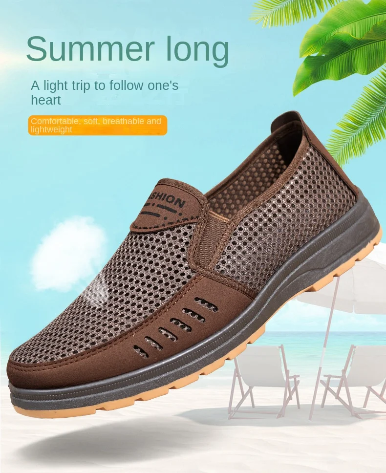 Men's Shoes Summer Breathable Mesh Slip-On Dad/Elderly Shoes Non-Slip Orthopedic Comfort Lightweight Canvas Shoes