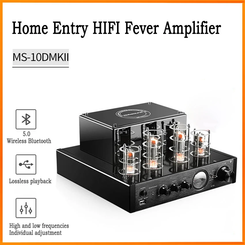 

MS-10D Fever Amplifier 25W*2 HiFi Amplifier Vacuum Tube Amplifier Support Bluetooth USB Optical Coaxial Bass Input