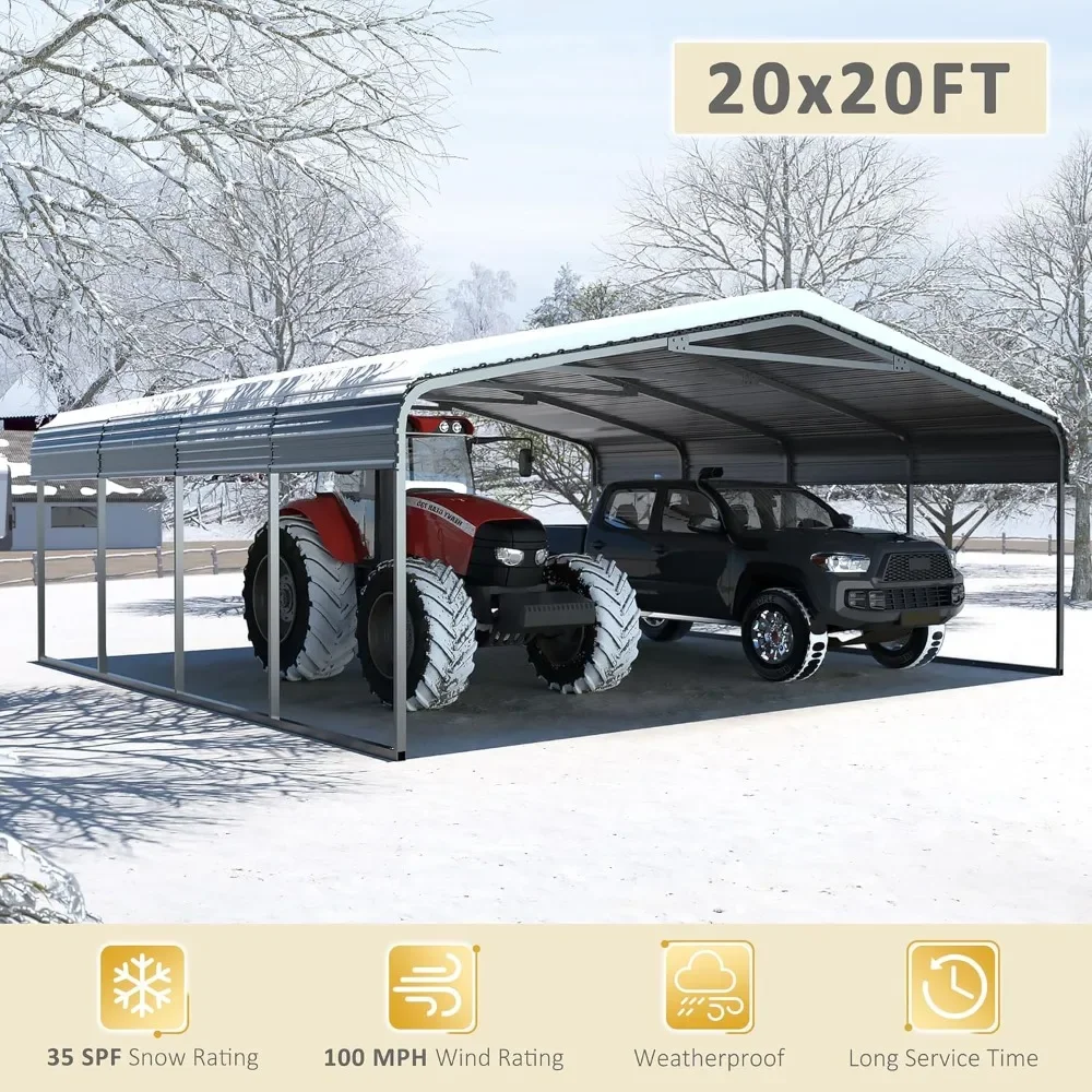 Metal Carport 20 x 20 FT, Galvanized Steel Roof and All-Metal Frame, Car Ports Kits for Outdoor, Garage Car Shelter Shade