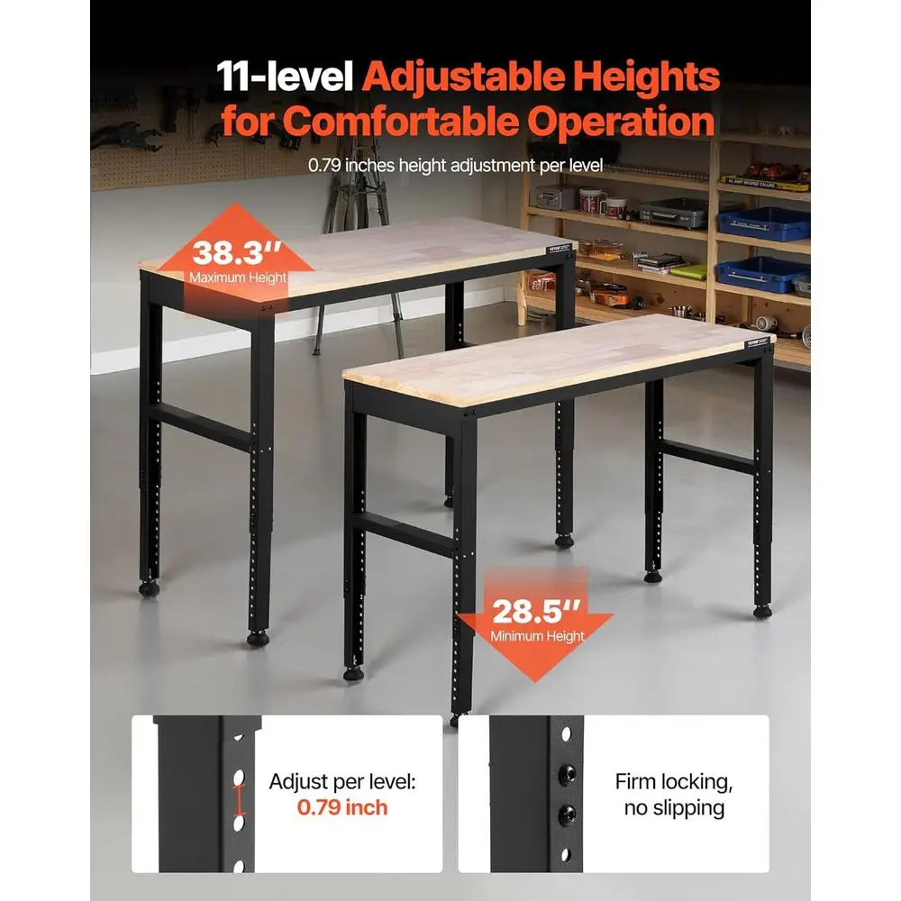 Bancada de trabalho ajustável, banco de trabalho resistente de 48 x 20 polegadas com ajuste de altura de 28,5-38,3 polegadas, bancada de garagem com acidade de 2.000 libras