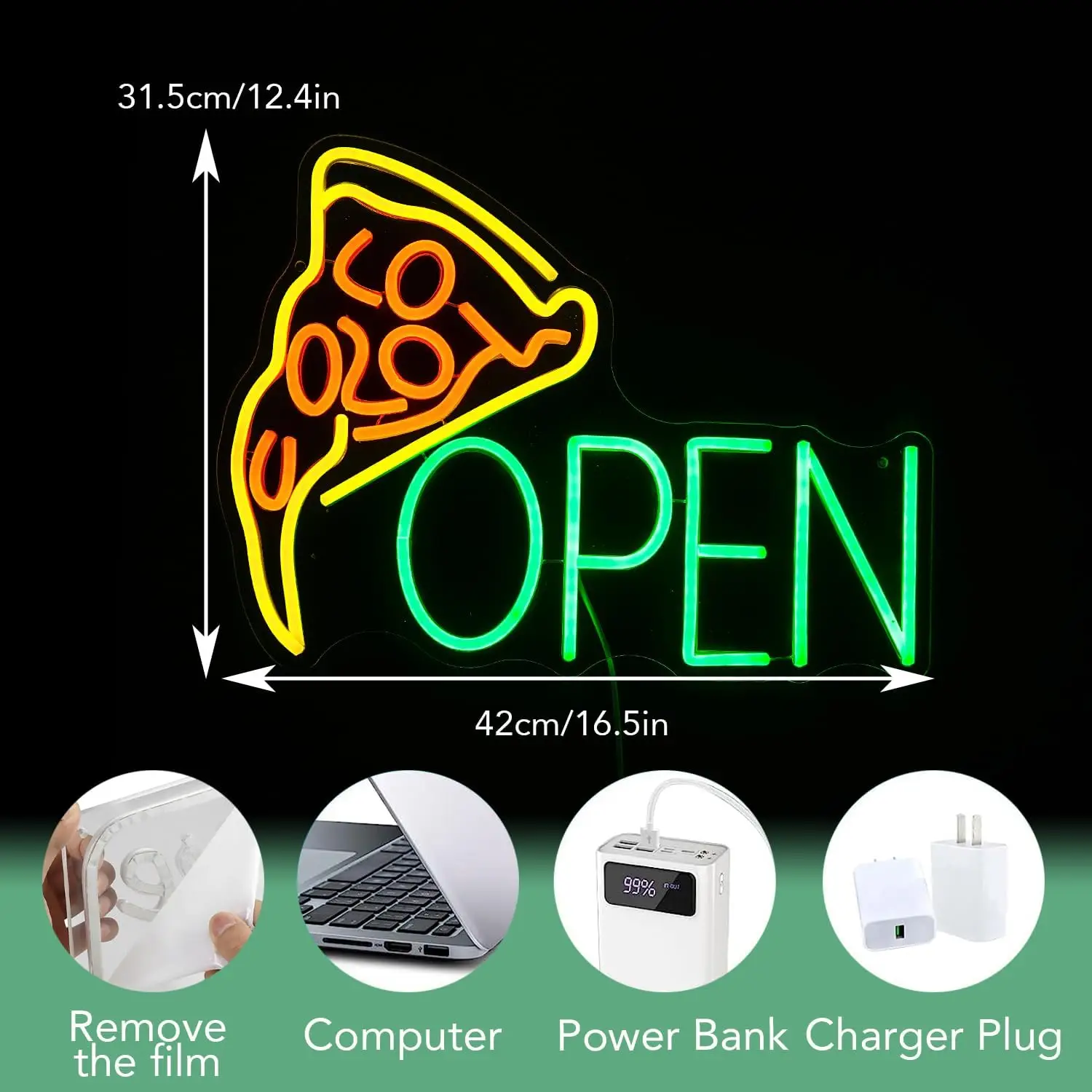 Pizza Open Neon Sign Delicious Pizza Dimmerabile Led Neon Light Decorazione da parete per Pizza Ristoranti Mercato Convenienza Negozi Affari