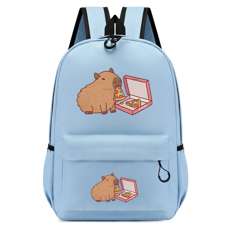 Primary School Bag Boys Girls Ultra-lightweight Backpacks Children\'s Backpack Cute Capybara Eating Pizza Canvas Kids Schoolbags