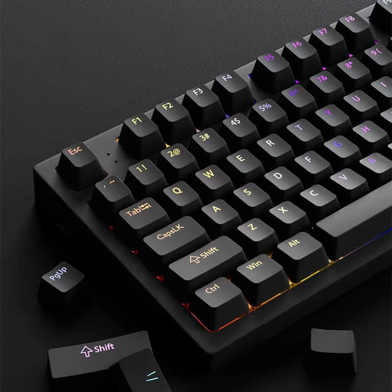 130+ Keys Black Custom Double Shot Shine Through Keycaps RGB Backlit PBT Keycaps Cherry Profile for MX Switches Gaming Keyboard