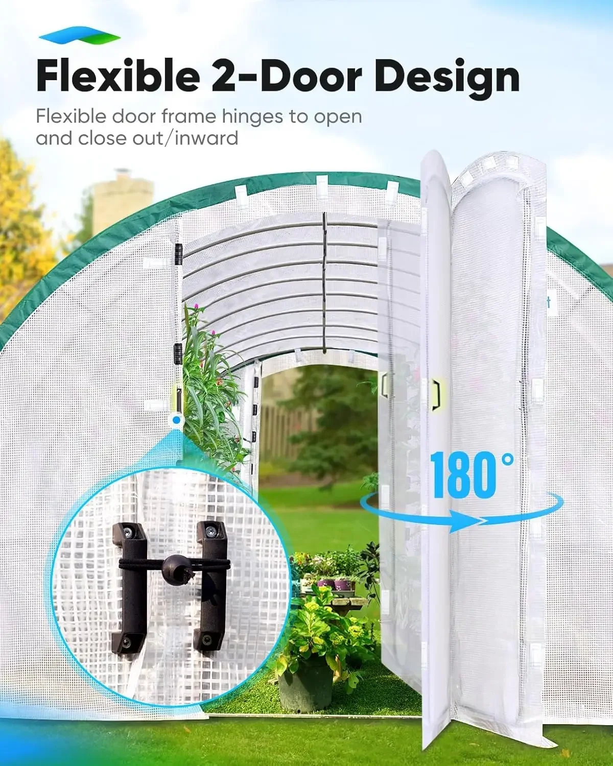 Premium Greenhouse Swing Door Large Walk-in Green House for Outdoors Upgraded Tunnel Hoop House Frame and Cover