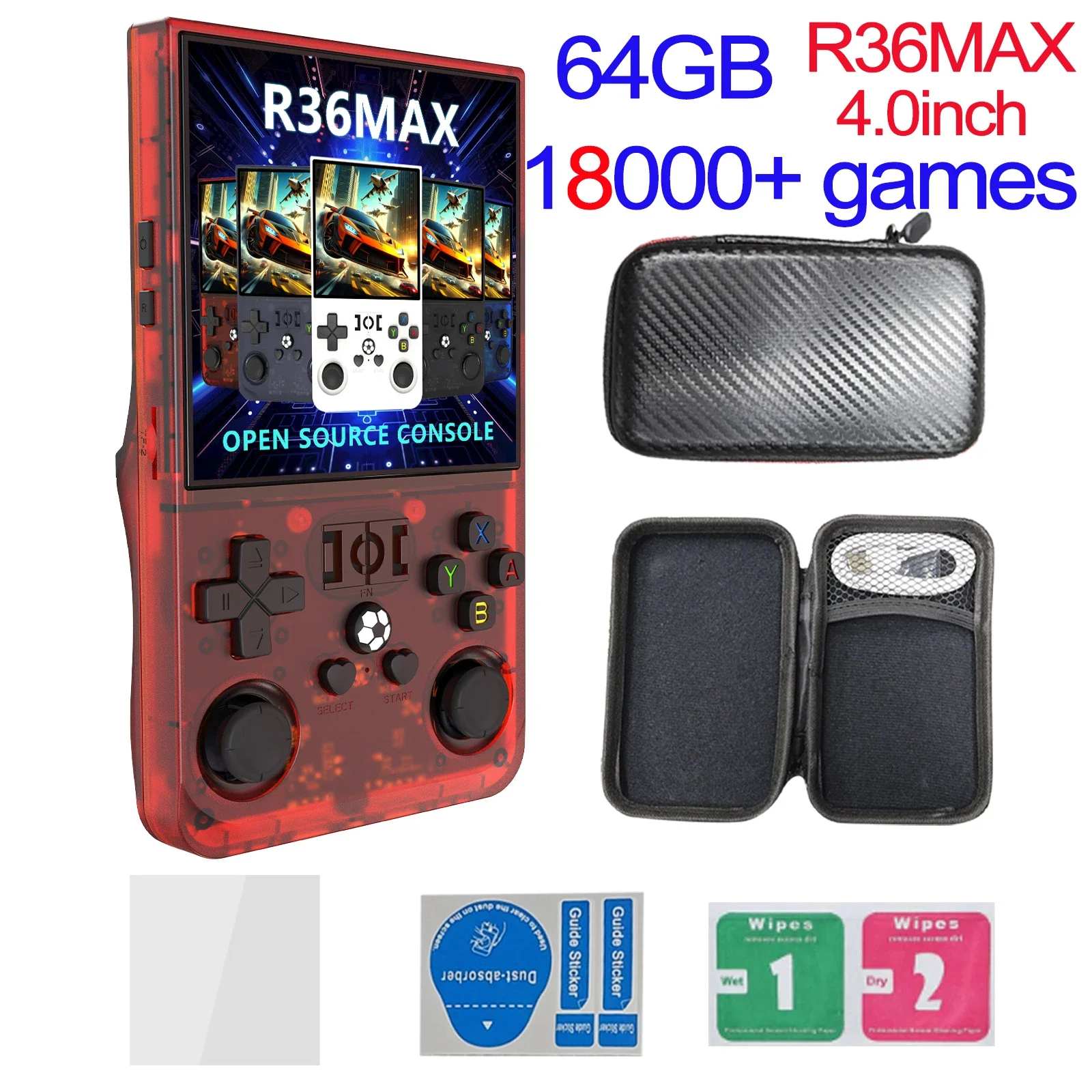 Console Portable Rétro R36MAX 2025 - 128 Go, Plus De 40 000 Jeux, Écran IPS 4 Pouces, Batterie 4000 MAh (Noir)