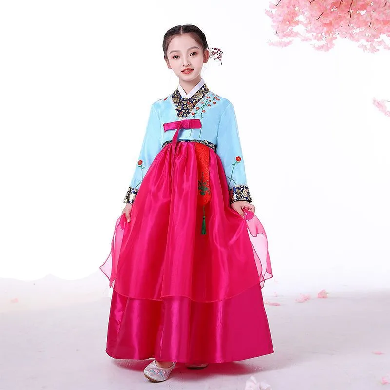 2026 New Girls' Long Sleeved Hanbok Children's Traditional Korean Costume Performance Dress Kids' Dance Skirt For Gifts LI660