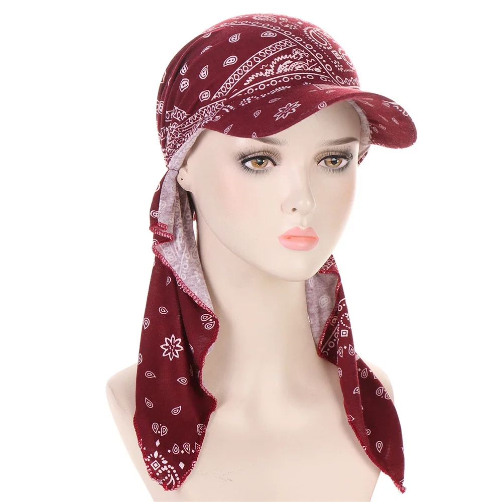 Muslim Hijab Turban Hat for Women Girls Baseball Cap Sun Hats Headscarf Scarf Cap Floral Print Fashion Women Soft Scarves