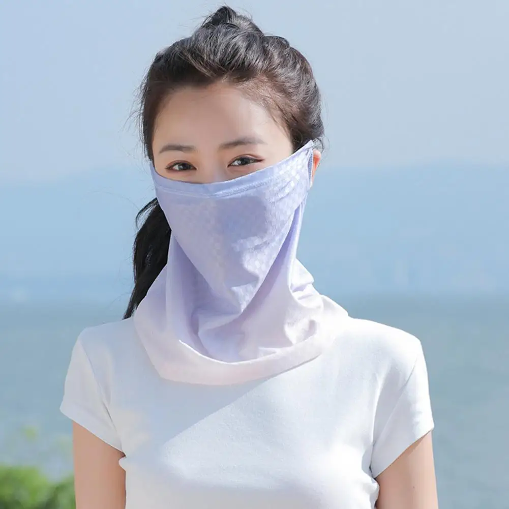 Upf50 Face Guard Ice Silk Summer Face Guard Mask Ice Silk Sunscreen Cover for Neck Clavicle Elastic Ear Loop Sun for Outdoor