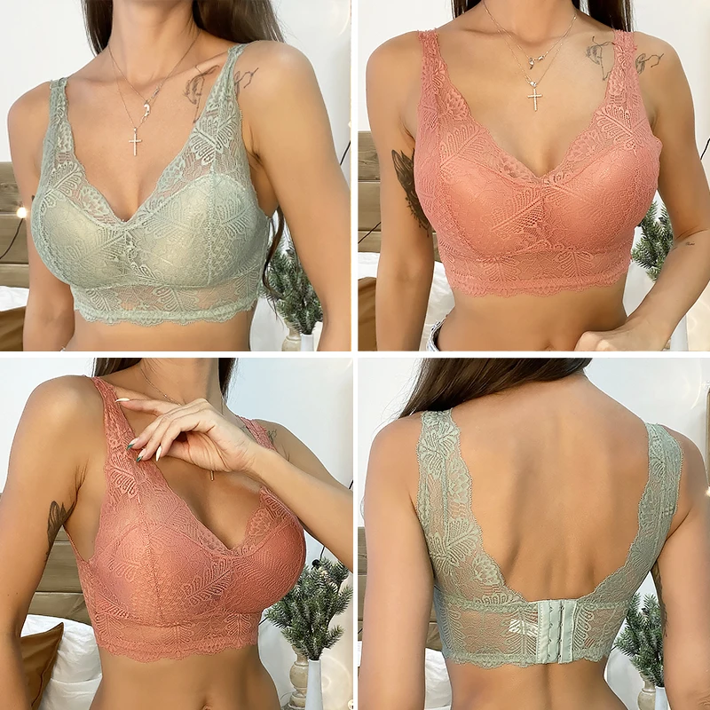 Sexy Lace Plus Size Bras for Women Push Up Women Underwear Backless Female Bralette Padding Sleep Wire FreeTops Brassiere