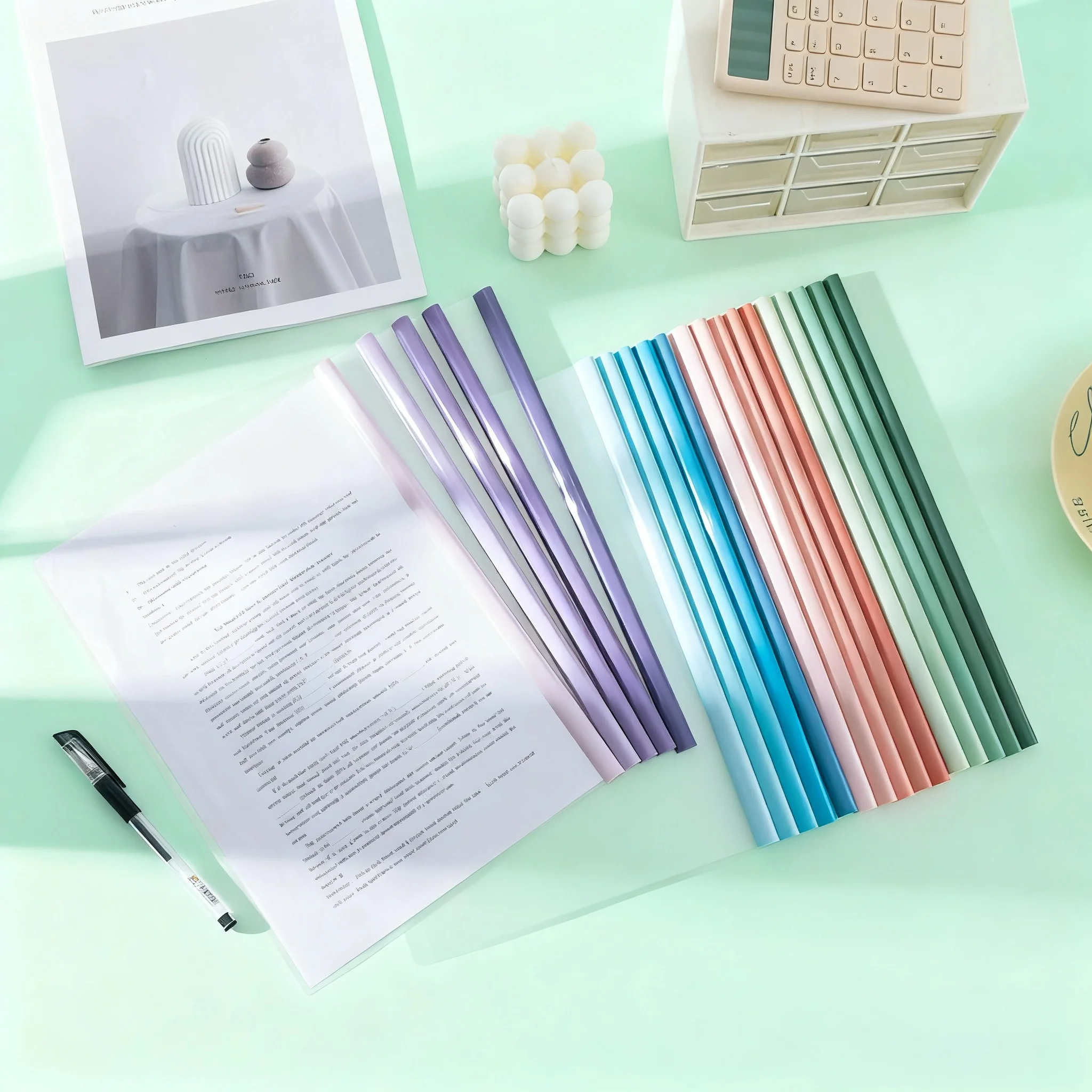 Folder Penyimpanan Kertas A4 Model Tarik, Folder File Bentuk Tetesan Air Kapasitas Besar, Buku Penyimpanan Kertas Tes Transparan dengan Lembaran Isi, Folder Tarik Sederhana