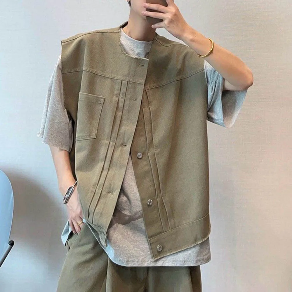 

Mens Vest Thin Raw Edge Cargo Tank Top Summer Streetwear Fashion Youth Trend Outer Sleeveless Shirt Men'S Clothing 2025 New