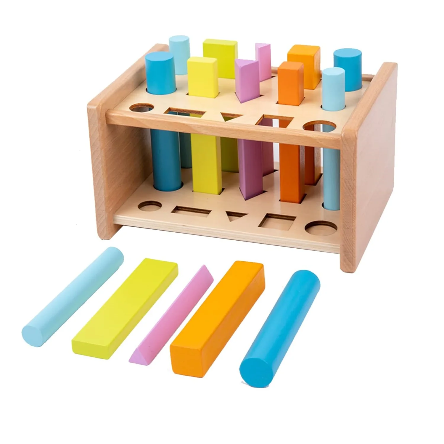 Montessori Shape Matching Toys Color Sorting Wooden Sticks Game for Toddler Infant Fingers Motor Skill Hand-Eye Coordination