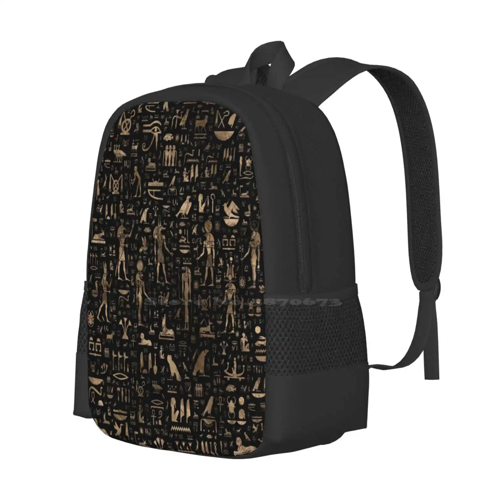 Ancient Egyptian Gods And Hieroglyphs-Black And Gold Hot Sale Backpack Fashion Bags Egyptian Hieroglyphs Hieroglyphics Egyptian