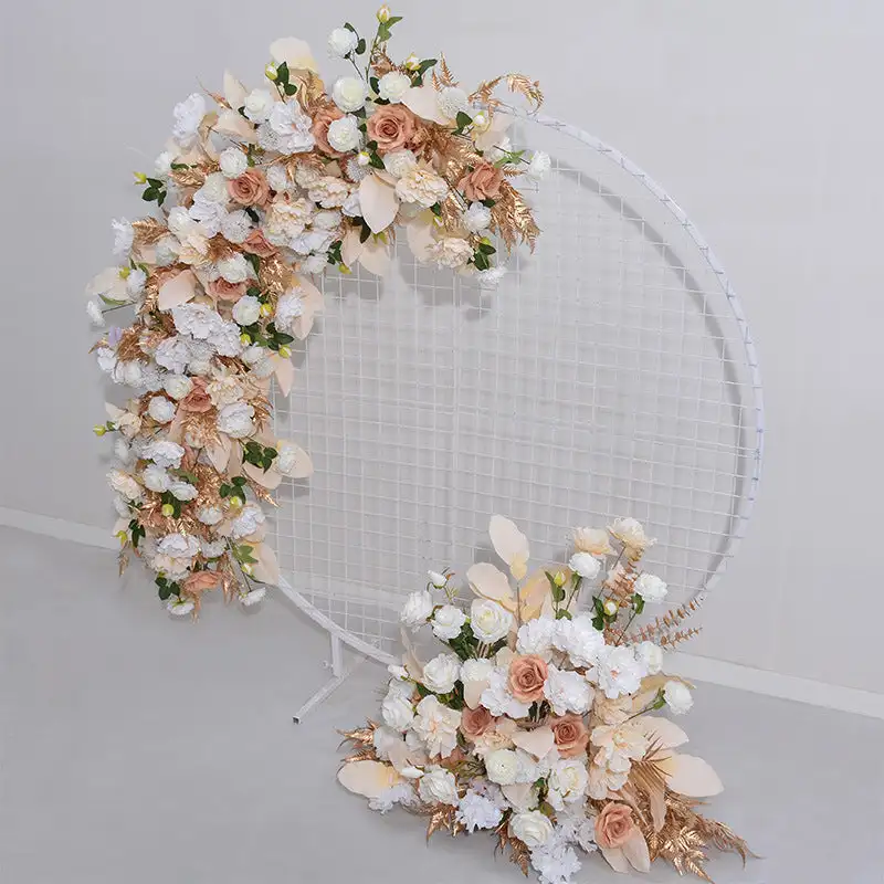 Custom pink-white Rose Hydrangea corner arch wedding decoration artificial flower props fake flower row party background wall