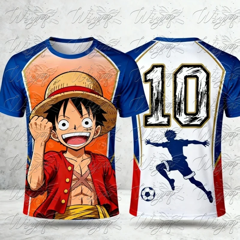 Unisex Summer Quick Dry Mesh Football Jersey Anime One Piece Luffy 10 Soccer Silhouette Print Street Sports Short Sleeve T Shirt