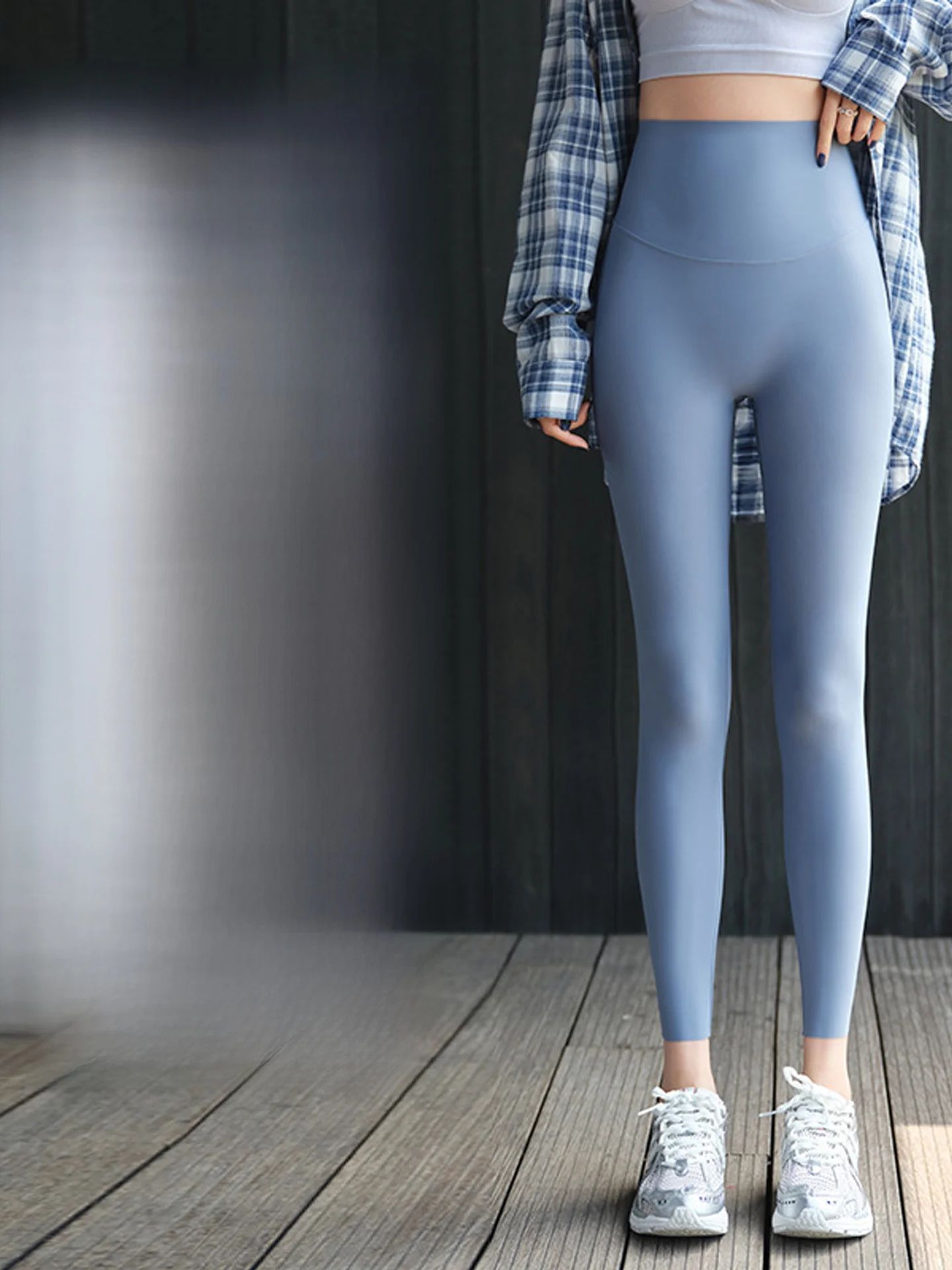 Blue Ice Silk Yoga Pants Women's Summer Thin High Waist Tight Fit Elastic arkskin Trousers for Fitn And Daily Wear