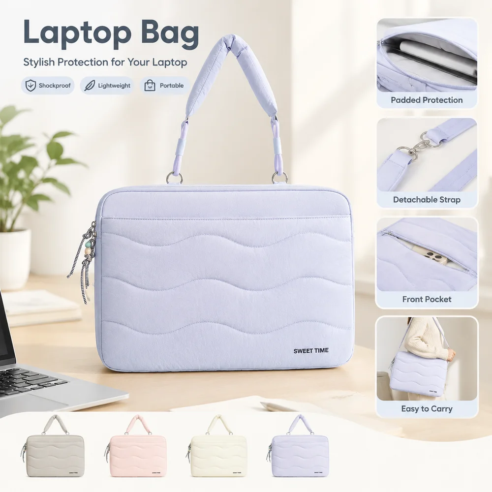 New Portable Laptop Shoulder Bag Quilted Thickened Lining Laptop Sleeve Shockproof Soft Padded Notebook Bag for 15inch Laptop