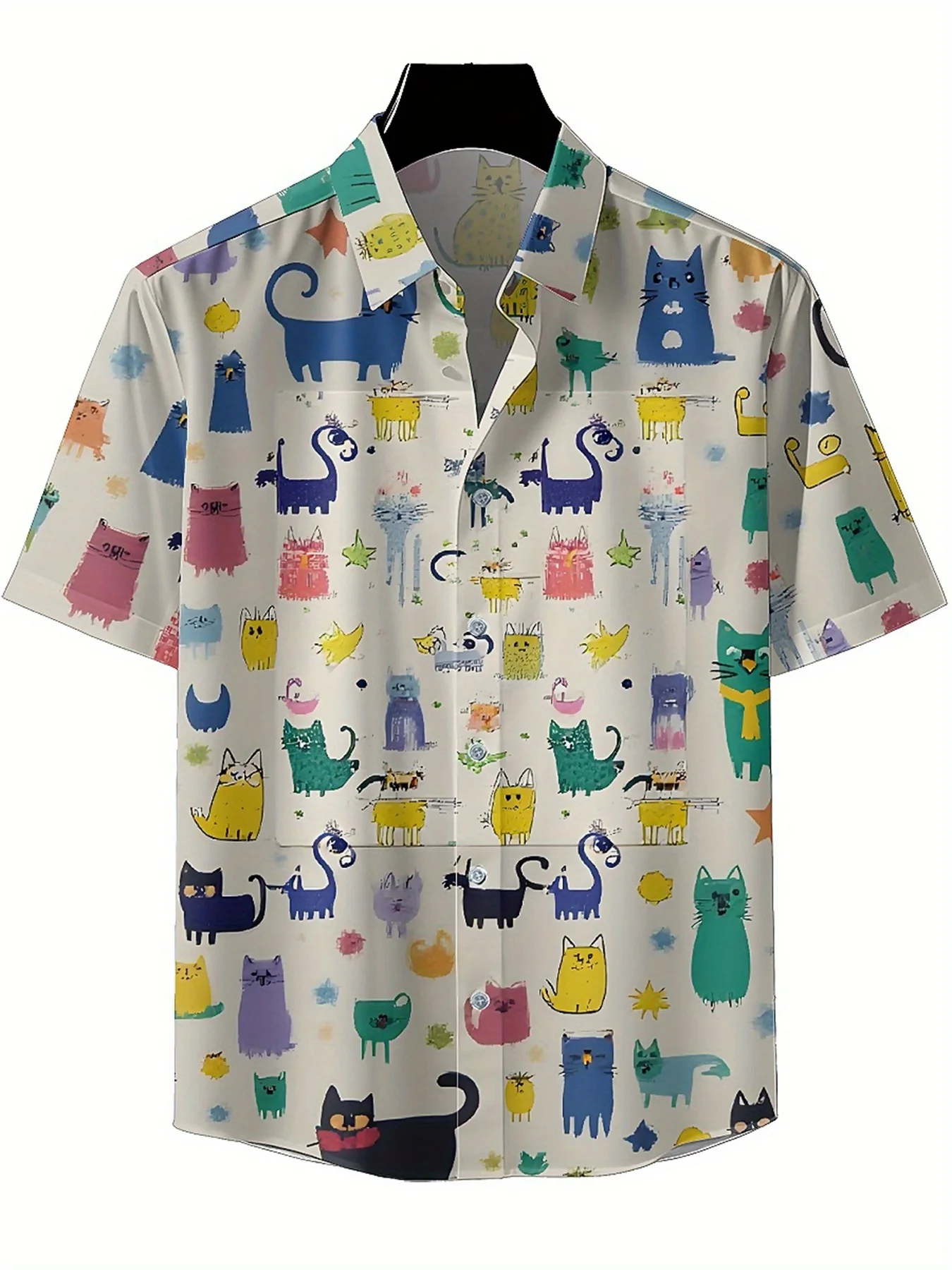 Men's Plus Size Hawaiian Shirts Colorful Cats Pattern, Unisex Aloha Shirts,New Summer Tops Tee,streetwear