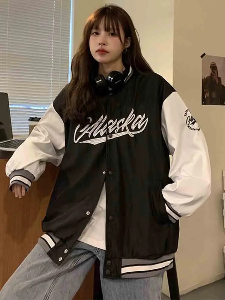 

Американская ретро-бейсбольная куртка женская, свободного кроя, на пуговицах, дышащая, с длинными рукавами, повседневная, для ранней весны