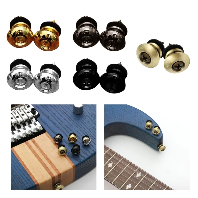 

2Pcs/pack Guitar Strap Buttons End Pins with Mounting Screws and Felts Cushions Metal Guitar Strap Locks Strap Buttons 24BD