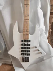 Custom White 4 String Electric Bass Guitar Set Neck Body 24 Frets 5 Piece Pickups Maple Star Inlays Fretboard China Bass