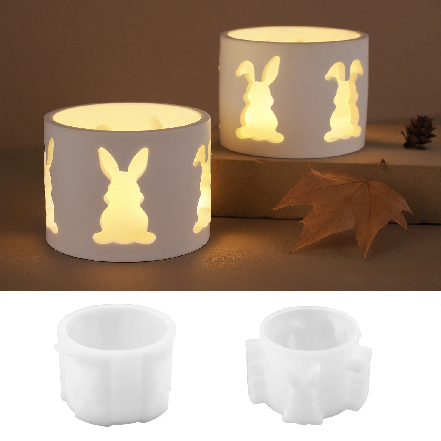 DIY Crystal Drip Glue Gypsum Cement Hollow Rabbit Candlestick Easter Stereoscopic Lamp Silicone Mold