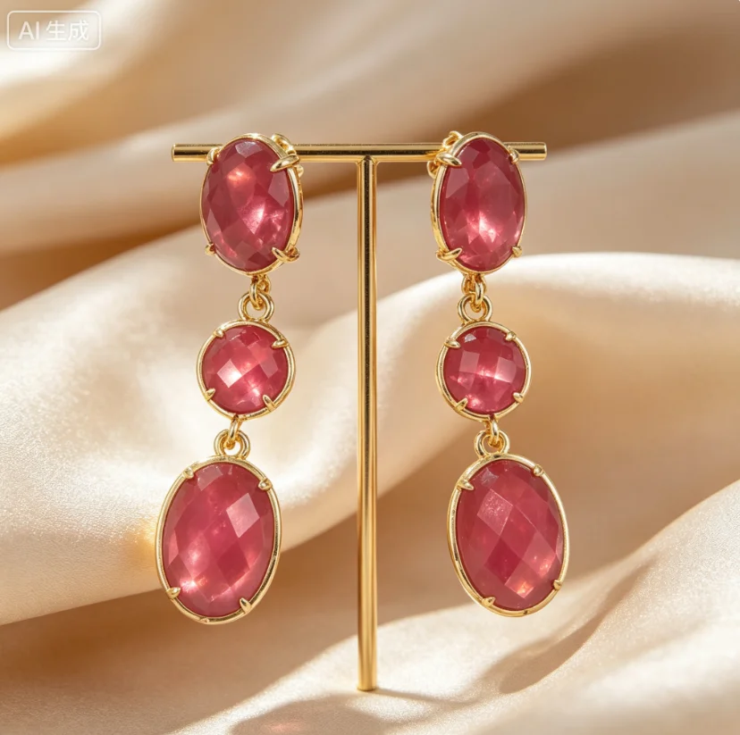 WT-E690 Amazing Gorgeous Fashion Triple Stone Earrings Precious 18k Real Gold Plated Resist Tarnish Prong Setting Dangle Studs