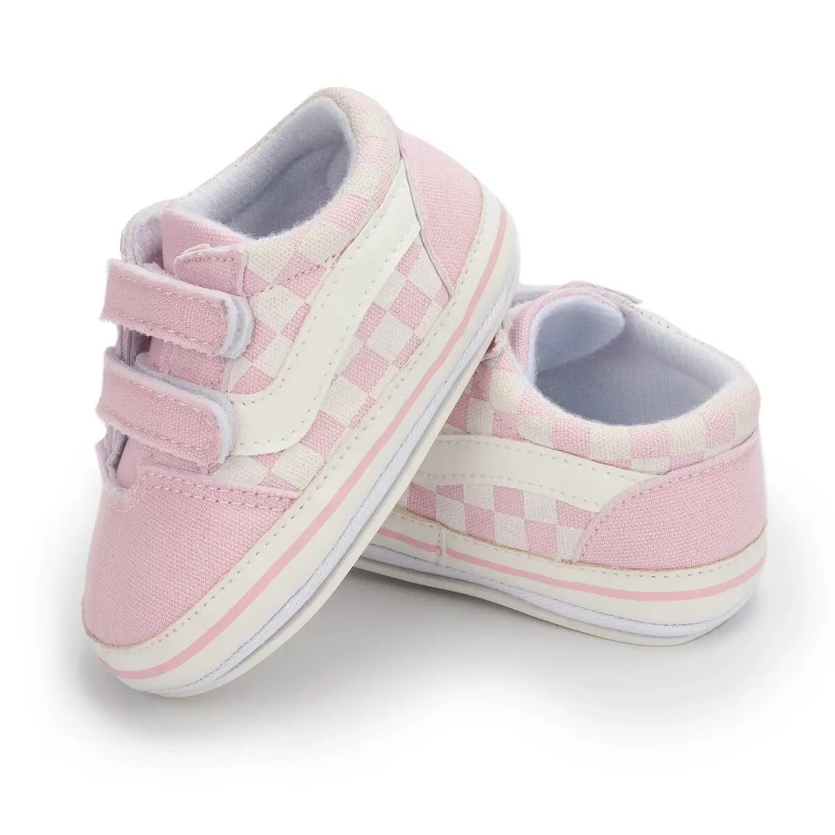 Meckior Baby Boy Girl Shoes Canvas Sneakers Non-slip Rubber Sole Plaid Streaks First Walkers Infant Baby Unisex Casual Shoes