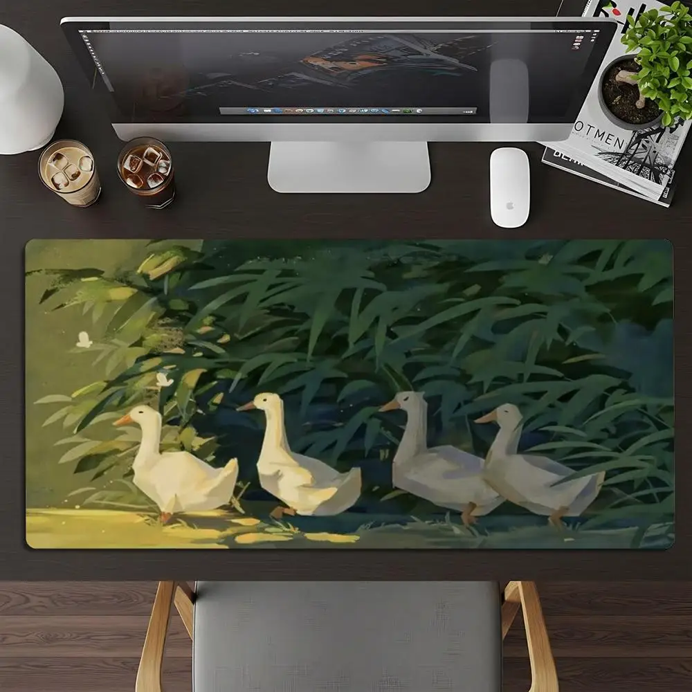 Large Vintage Duck Pond XXL Gaming Mouse Pad Lotus Water Lily Scenery Deskmat Non-Slip Rubber Keyboard Game Desk Mats Mousepads