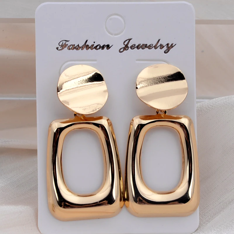 European Fashion Round Hollow Out Square Oval Drop Earrings for Women Wedding Party Classic Jewelry Geometry Metal Earrings