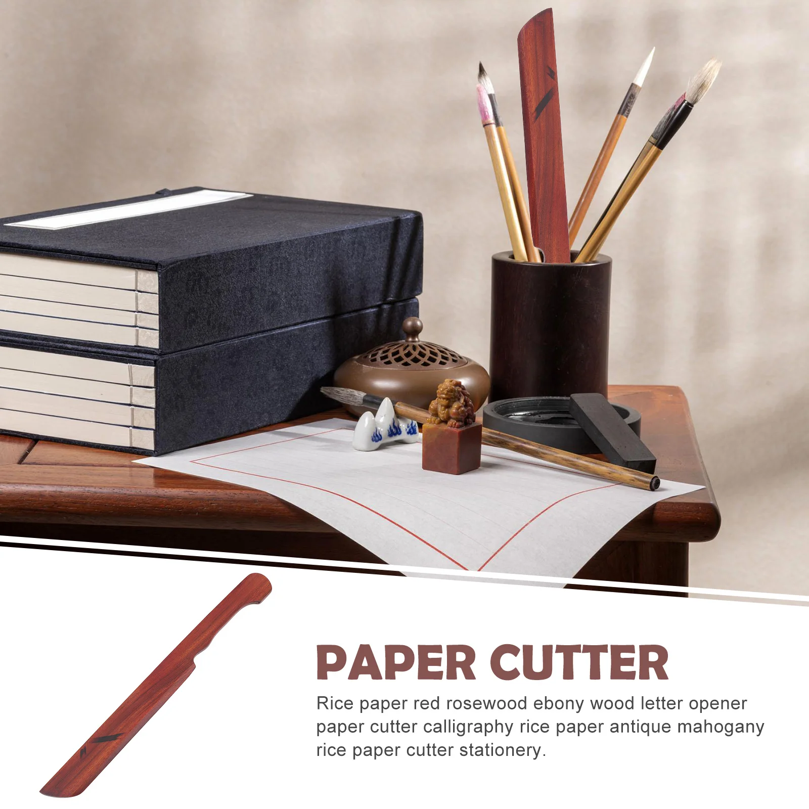 Red Sandalwood Xuan Paper Cutter Wood Envelope Opener Portable Letter Slitter For Office Stationery Utility Tool Paper Trimmer