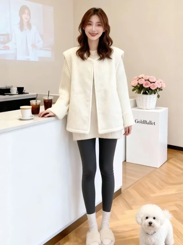 

Korean Sle Loose round Ne Svel Vest Cardigan Women's Autumn Winter Faionable Outerwear oulder Baring Top