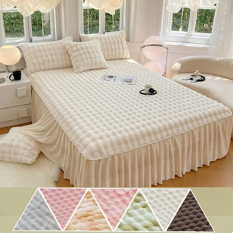 

2025 Autumn/Winter New Thickened Winter Rabbit Plush Bed Skirt Warm AndComfortable Mattress Protective Cover Anti Slip Bed Skirt