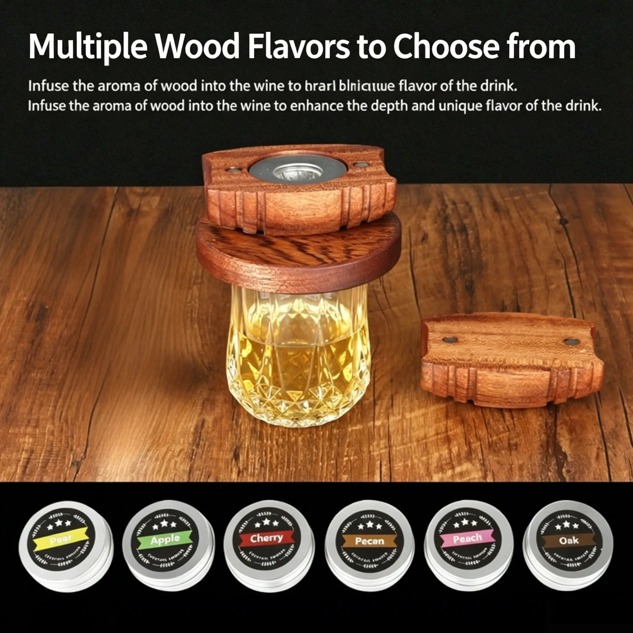 Premium Whiskey Cocktail Smoker Kit With 6 Flavors Wood Chips Metal Filter Wooden Barrel Hood Bourbon Infuser Home Bar Gift Set