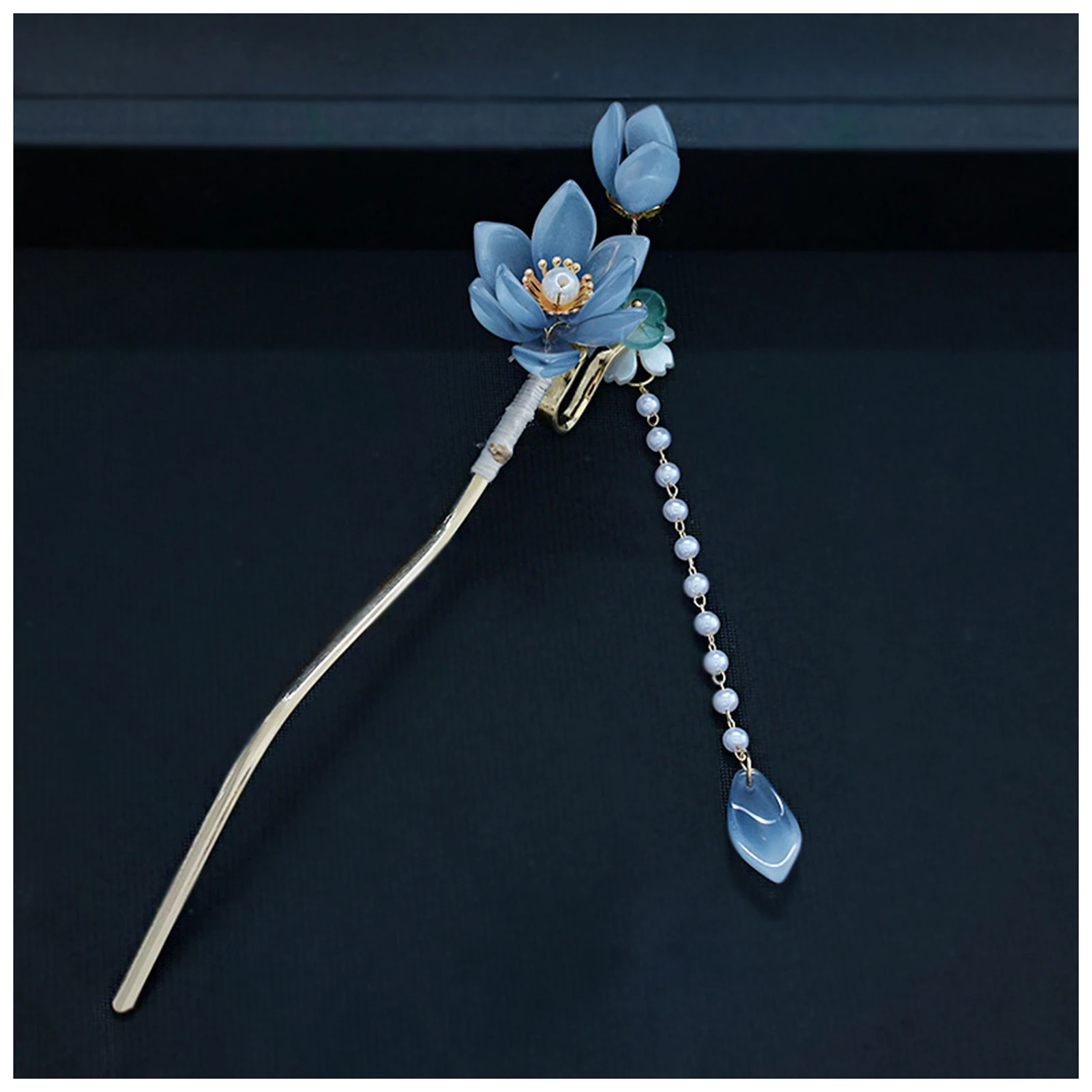 Orchids Hair Stick With Tassel Chinese Hanfu Hair Accessories Blue Flower Hairpin Chopstick Vintage Metal Hair Bun Jewelry Gifts