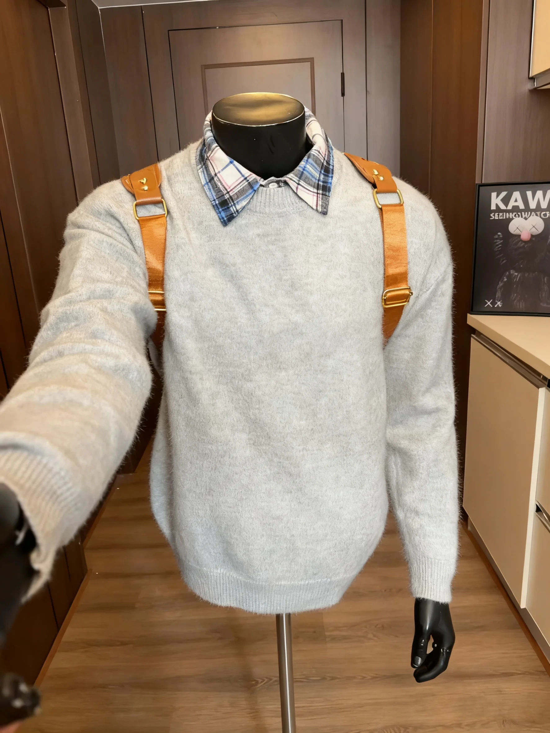 

Легкий базовый круглый трикотаж Ne для мужчин, осень-зима, ленивый Sle, высококачественная многослойная одежда, американский тяжелый трикотаж