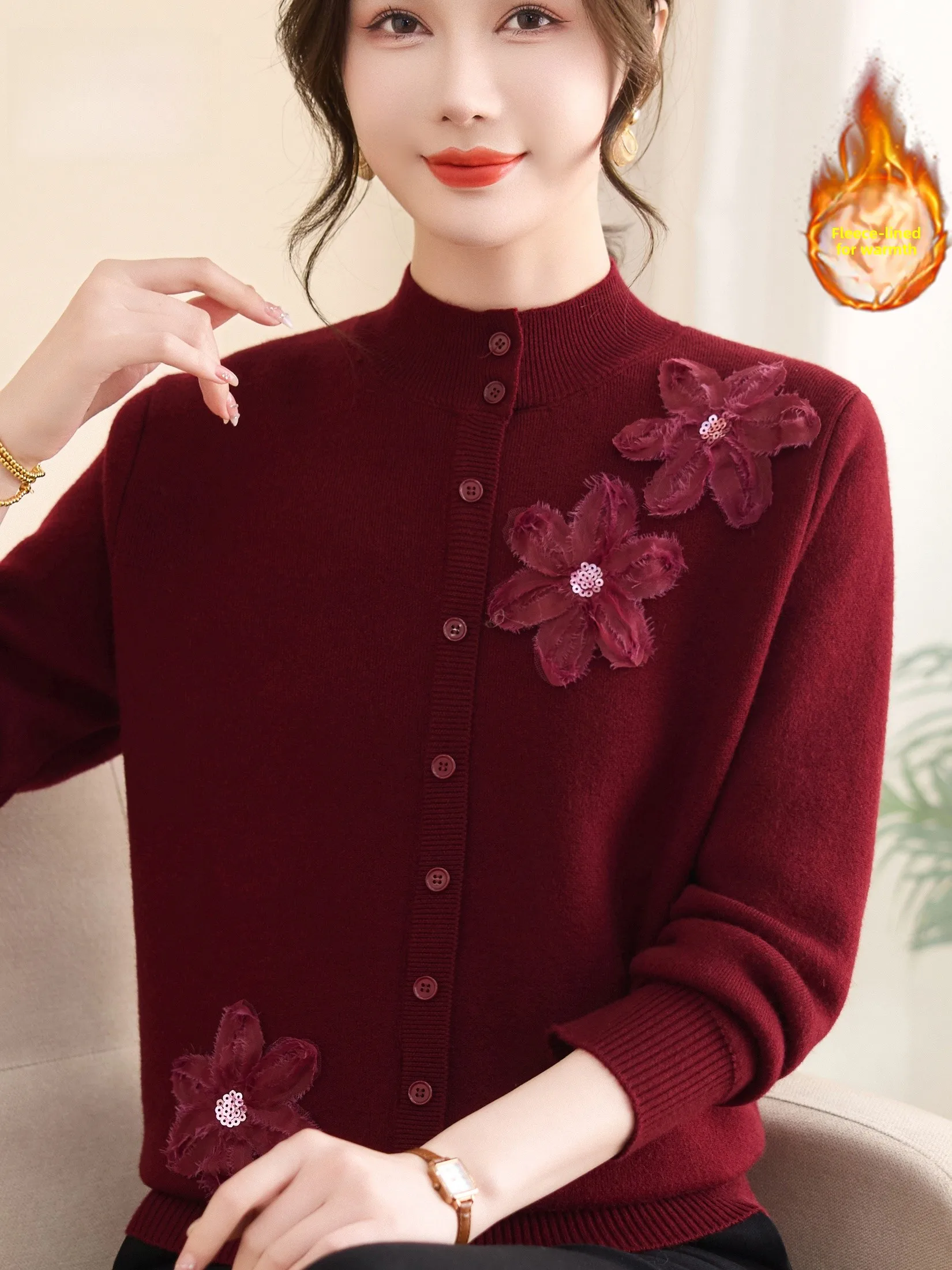 

Faionable Fce, вязаный базовый слой, женский свитер среднего возраста и ly f с высоким воротником, теплый топ