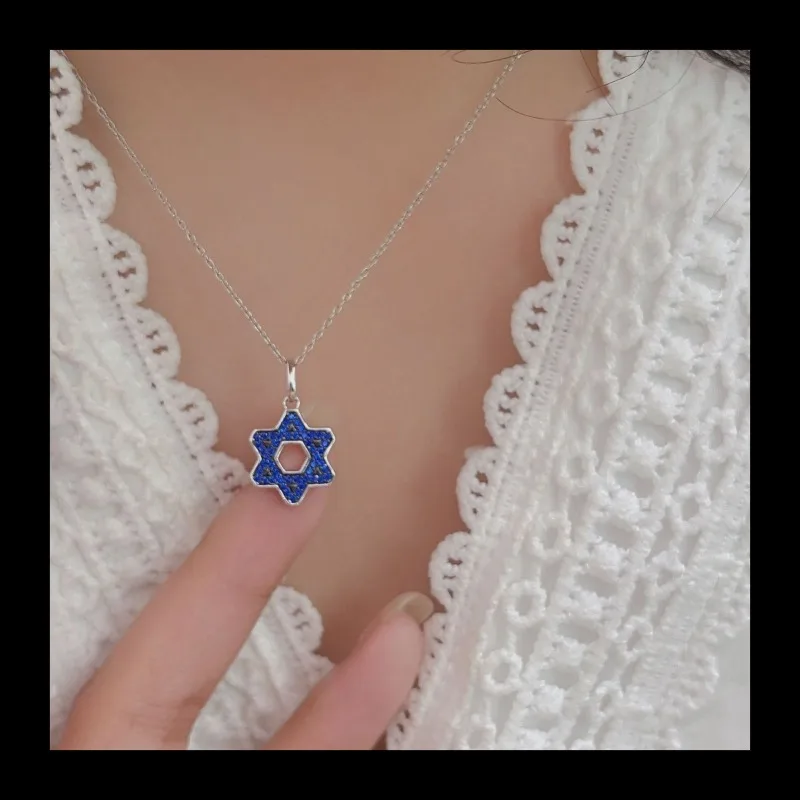 حار بيع نمط s925 الأزياء محب بسيط الرجال قلادة الكلاسيكية الأزرق السداسية العلامة #4