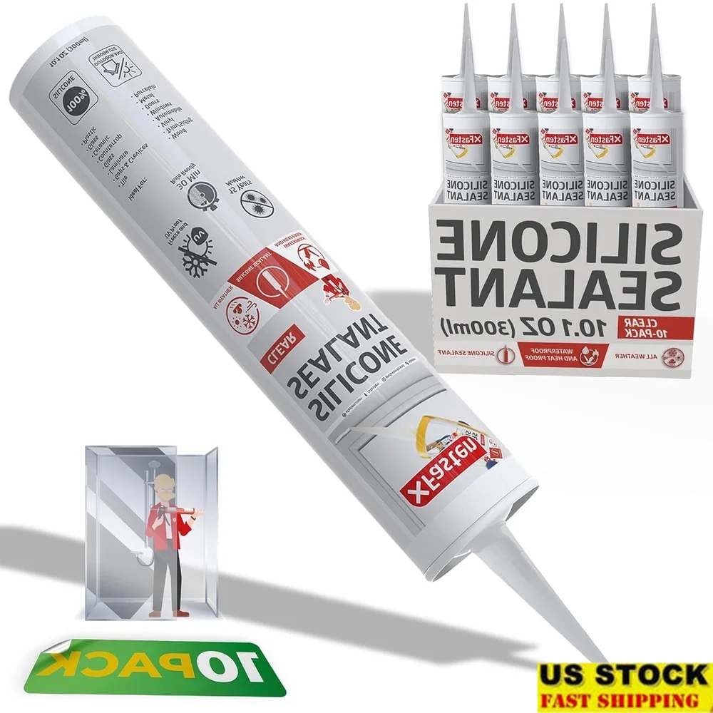 

Clear Silicone Caulk Neutral Cure 10 Pack Waterproof Sealant Low Odor Easy Application Durable Weatherproof Cracks Resistance