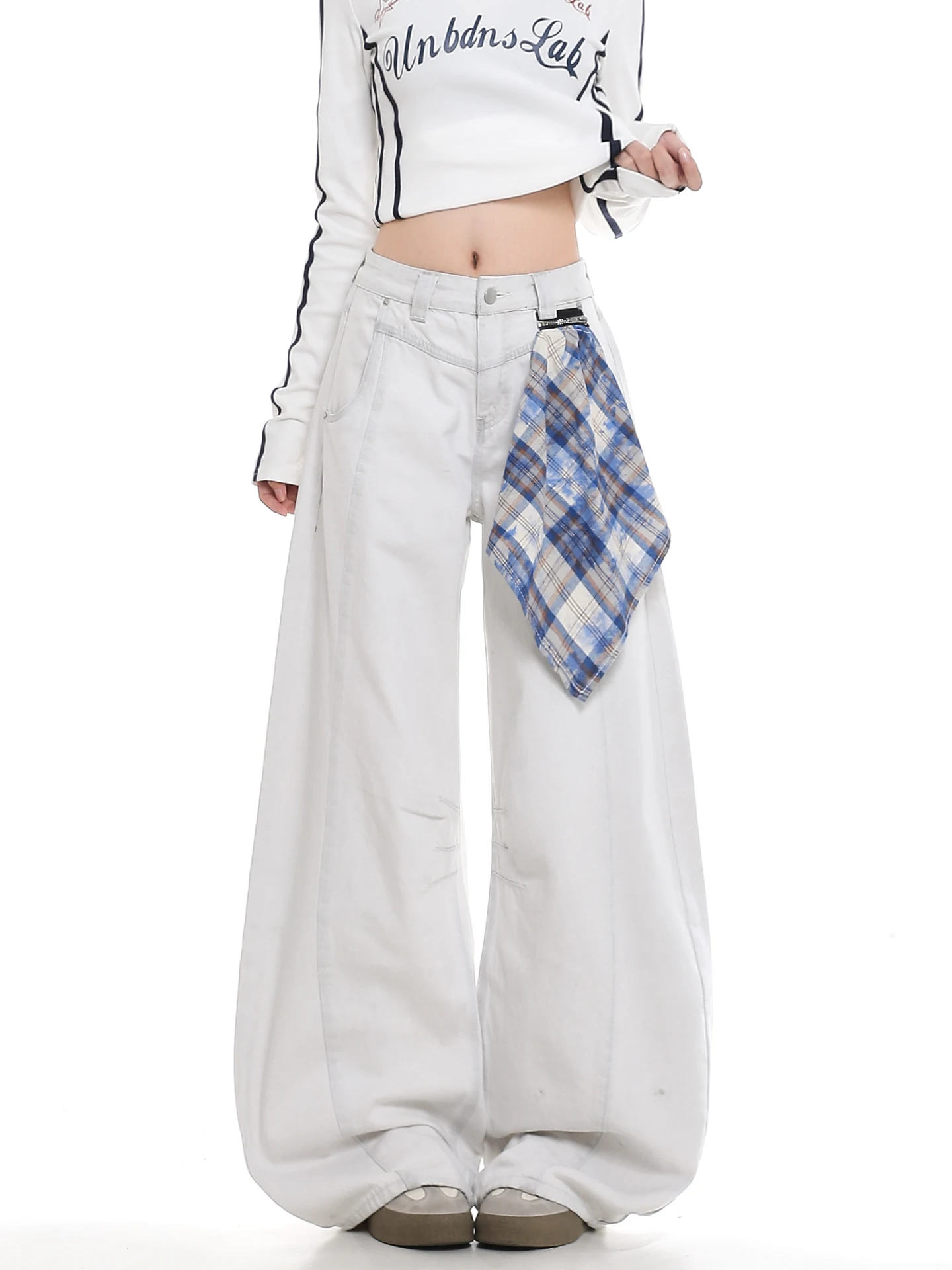 American Style High Waist Pleated Slimming Jeans Women's Loose Casual Cool Lazy Fashion Versatile Cotton Denim Pants
